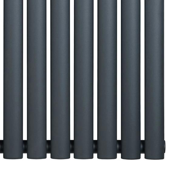 Oval single column radiator in anthracite grey, featuring sleek, rounded tubes with a smooth matte finish, ideal for modern interiors