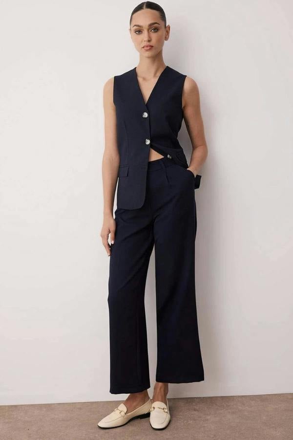 Hoxton Gal High-Waist Wide-Leg Pleated Woven Trousers