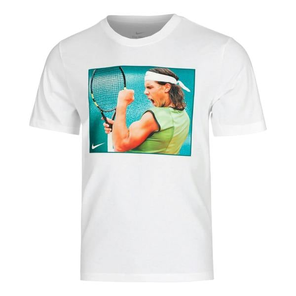 Nike Mens Rafa Graphic Print Crew Neck Regular T-Shirt - White - 