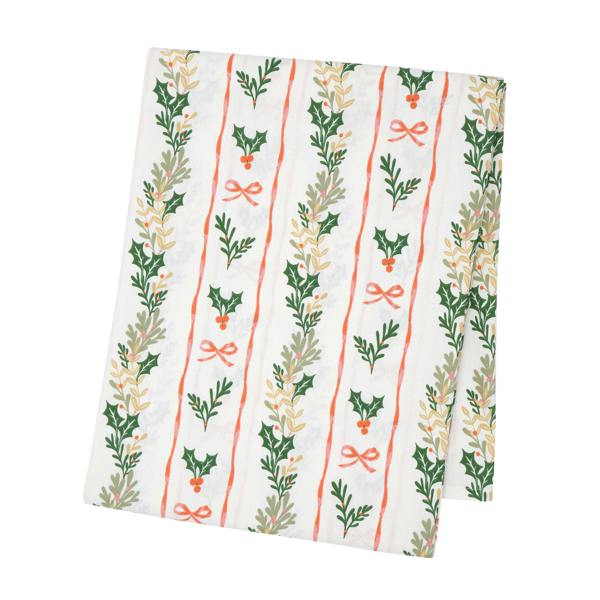 Catherine Lansfield Christmas Holly Stripe Cotton Table Cloth Cream / Red