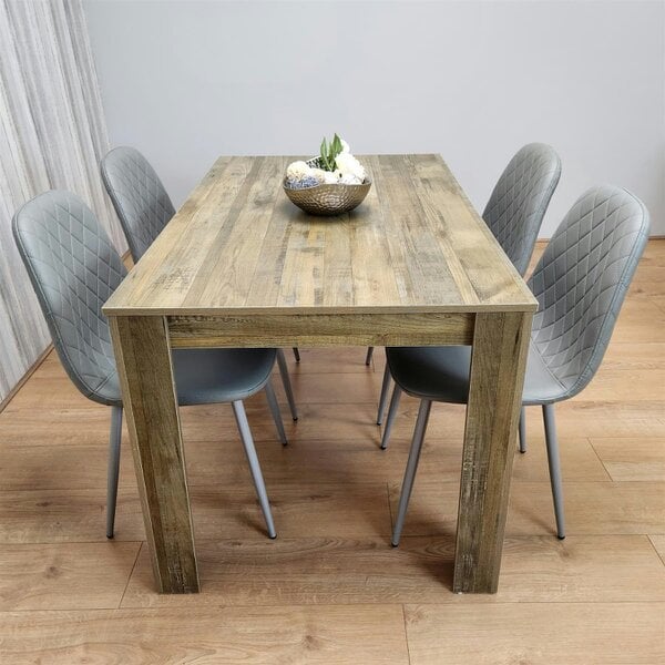 Kosy Koala Dining Set of 4 Dining Table and 4 Grey Gem Patterned Stitiched Chairs
