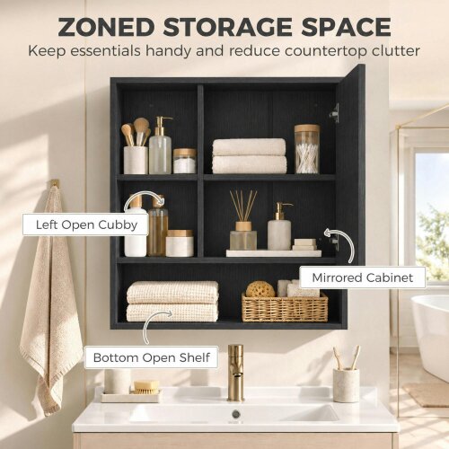 HOMCOM Bathroom Mirror Cabinet, Wall-Mounted, Adjustable Shelves