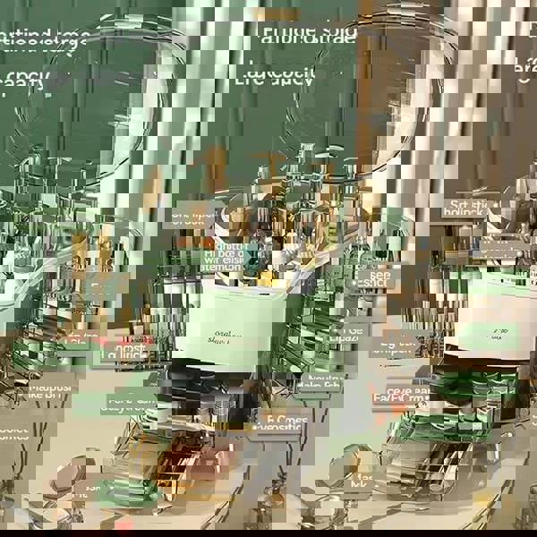 Living and Home Large Capacity Cosmetic Storage Box With 2 Layers Of Storage Boxes & Transparent Lid - Green