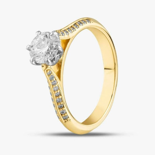 T. H. Baker 18ct Yellow Gold Certificated 0.90ct Brilliant Cut Diamond Shoulder Set Solitaire Ring 10637/18PT/M020(.70ct)