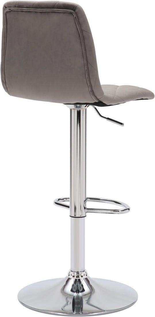 Lamboro Verona Velvet Kitchen Bar Stools, Single, Height Adjustable Gas Lift Stool With Backrest, Breakfast Bar Stool - Grey