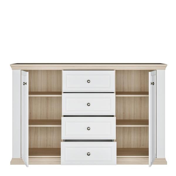 Furniture To Go Pontypool 4 Drawer & 2 Door Sideboard in White and Riva Oak