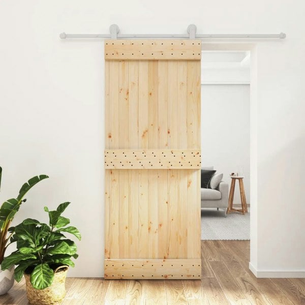 Berkfield Sliding Door with Hardware Set 85x210 cm Solid Wood Pine