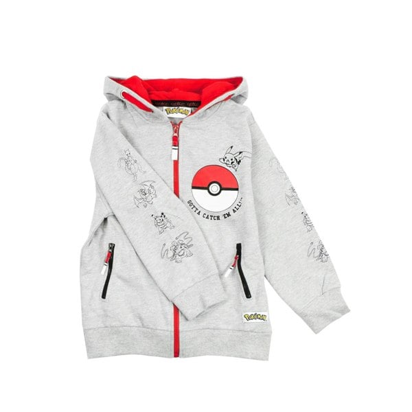 Pokemon Boys Gotta Catch Em All Pokeball Full Zip Drawstring Hoodie - Grey