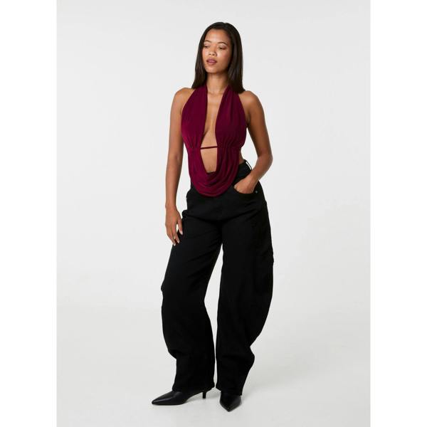 Pink Vanilla Halter Drape Tie Back Top