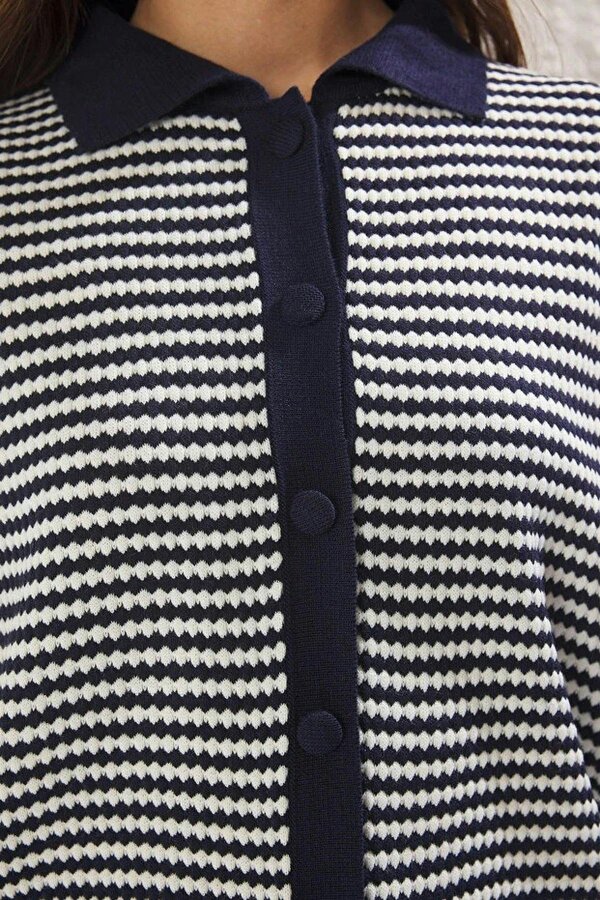 WOVCOR Striped Polo Neck Knit Mid-Length Blouse