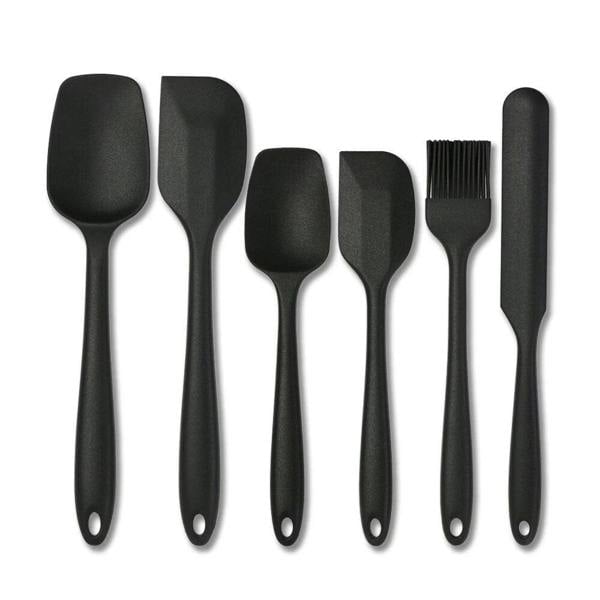 Anygleam Silicone Black Seamless Spatula 6 Set Kitchen Accessories Baking Utensil Kit Bread Cake Mixing Tools Cooking Scraper Heat Resistant
