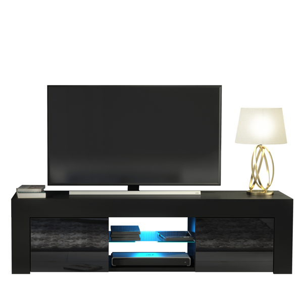 Mex Furniture 130cm TV Unit Cabinet TV Stand with Black High Gloss Doors