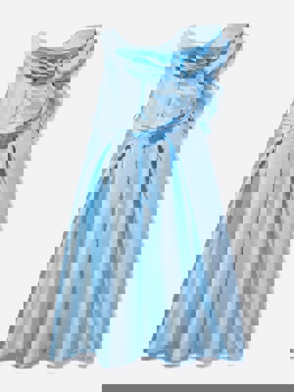 Mama Luma Girls Large Bow Occasion Dress in Blue