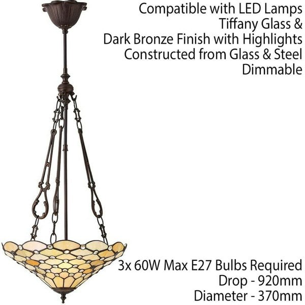 Tiffany Glass Hanging Ceiling Pendant Light Dark Bronze 3 Lamp Shade i00148 Loops