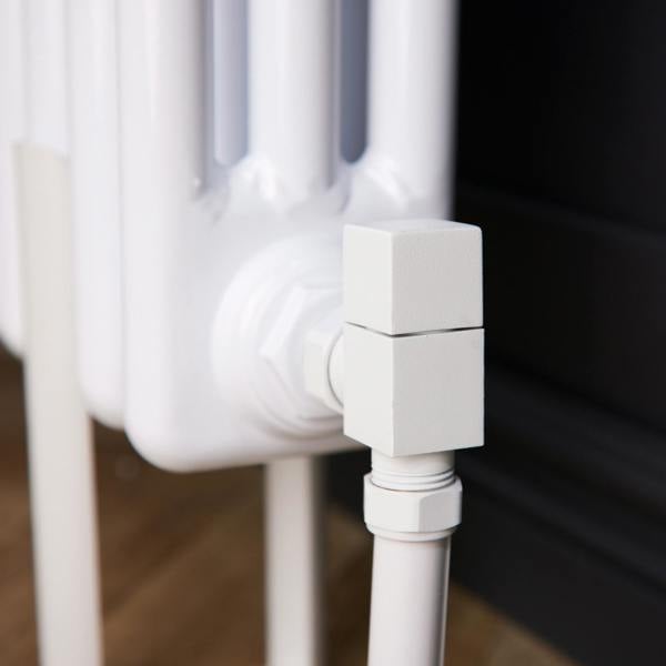 Flode Angled Square Manual Radiator Valve Pack | 15mm x 1/2″ | Matt White