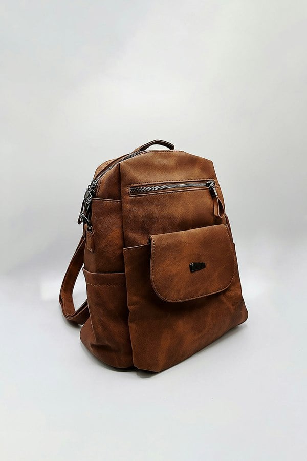 SVNX Faux Leather Backpack In Brown