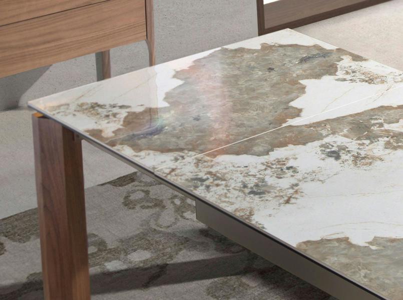 Angel Cerdá Rectangular porcelain marble and walnut extending dining table 1118