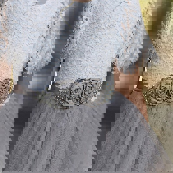 Detailing of antique flower sash