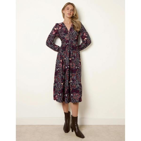 Blue Vanilla Button Front V Neck Midi Dress With Pockets