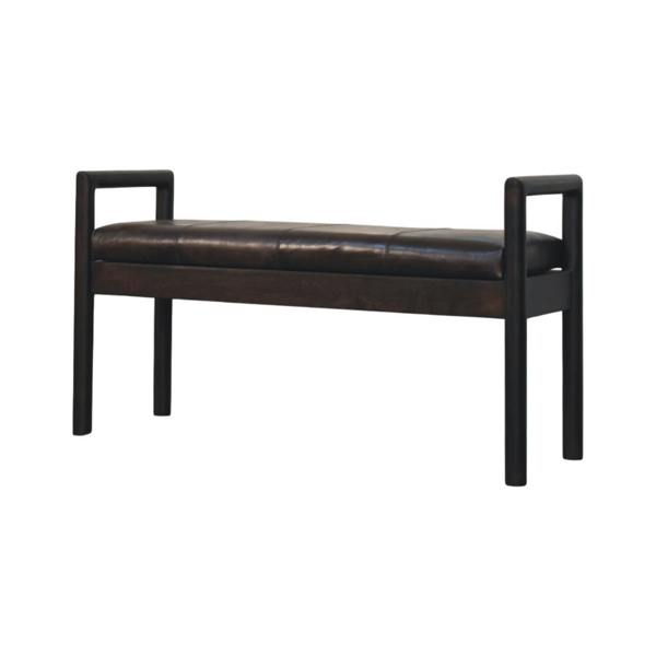 Artisan Furniture Solid Wood Gridline Bench, Upholstered, Dark Brown & Black