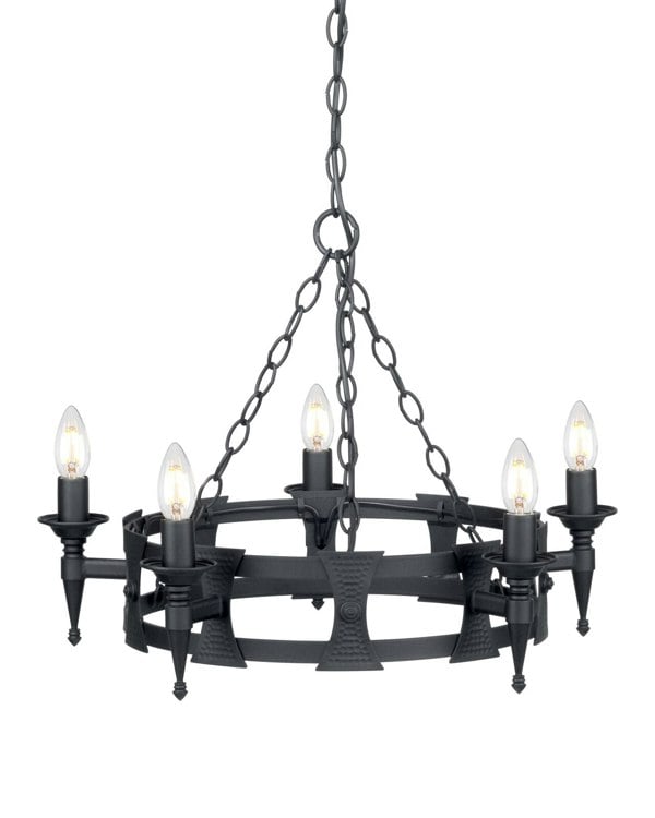 5 Bulb Chandelier Hanging Pendant LIght Black LED E14 60W Bulb Loops