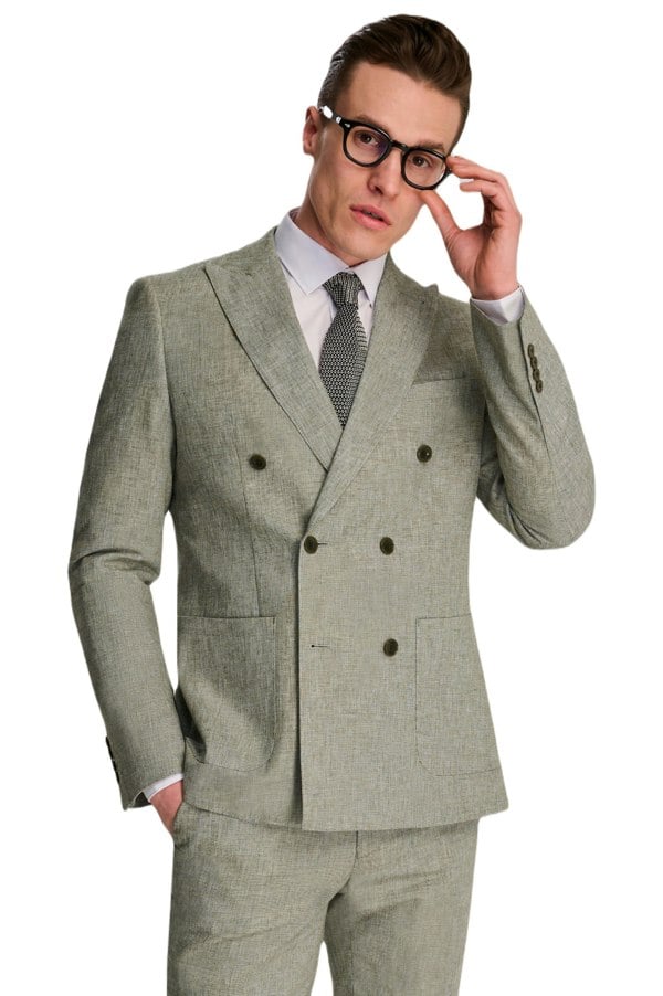 Harry Brown London Giacomo Cotton Linen Double Breasted Suit Jacket in Green