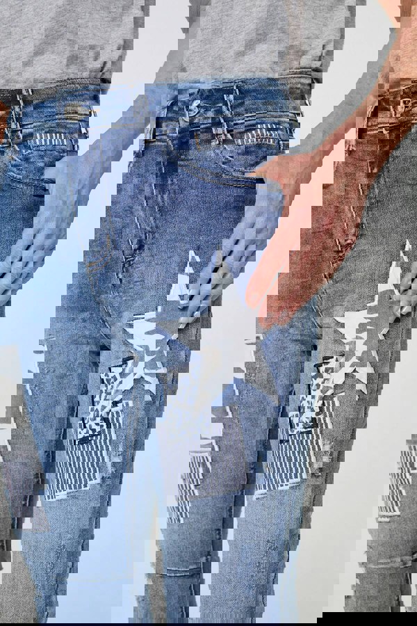 Blue | Star Patchwork Detail Skinny Jeans
