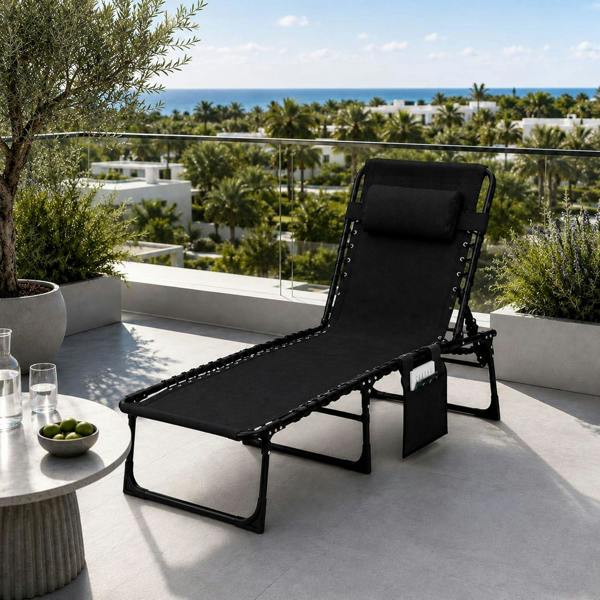 Foldable Sunbed Lounger-Black image 6