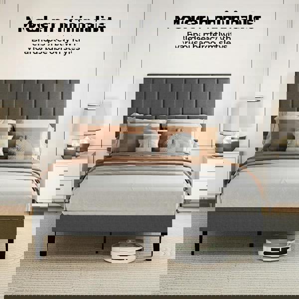 Levede Upholstered Bed Frame Linen Fabric Soft Foam Headboard Small Double King