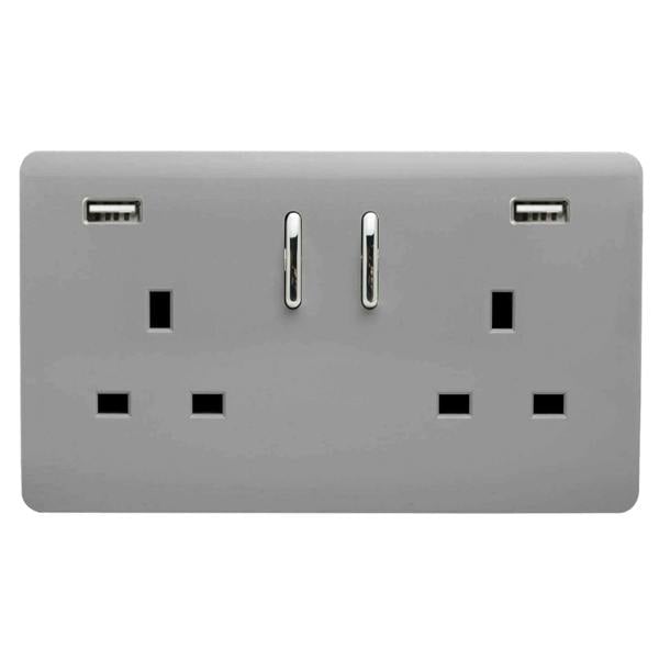 Trendi Switch 2 Gang USB 3100mA Plug Socket in Light Grey