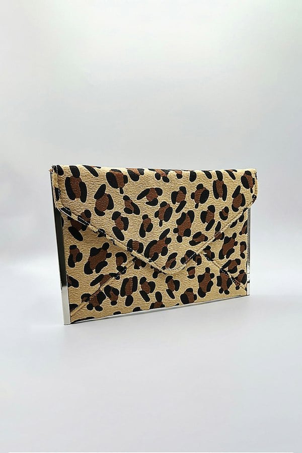 SVNX Leopard Envelope Clutch Bag In Light Beige