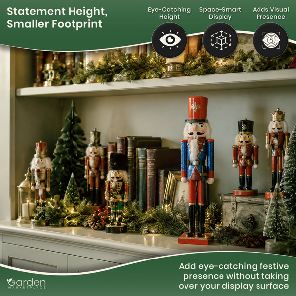 Large Christmas Nutcracker Figure 50cm Tall, Blue and Red Traditional Festive Decoration, Indoor Ornament