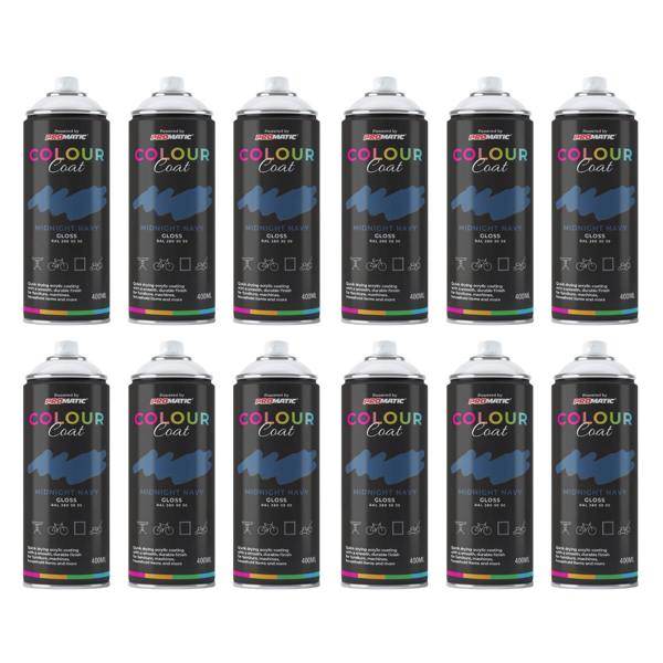 Colour Coat 12X Midnight Navy RAL 280 30 30 Gloss Spray Paint 400ml