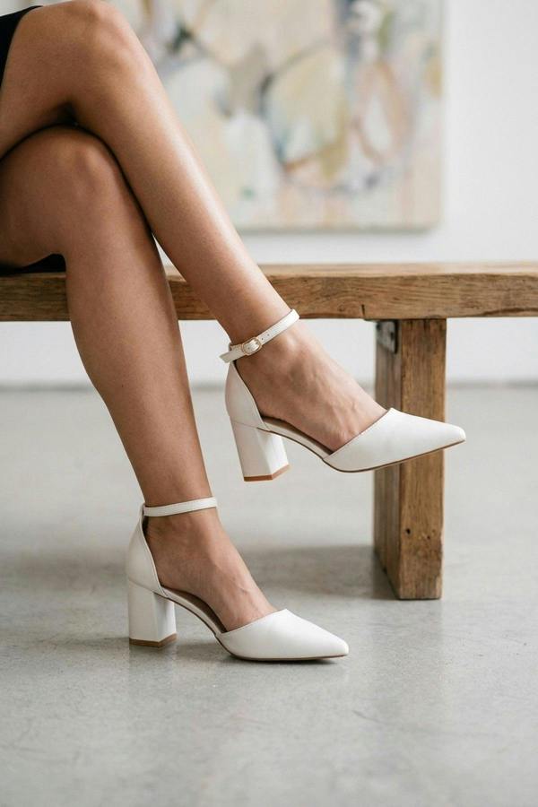 Saoirse Pointed Toe Ankle Strap Heels - White