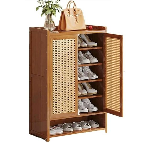 Havendro Shoe Cabinet Storage Cupboard Footwear Stand Rack Wooden Double Rattan Doors