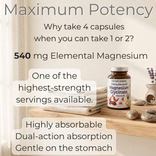 Dietapplements Magnesium Glycinate & Vitamin B6 for the Nervous System & Fatigue