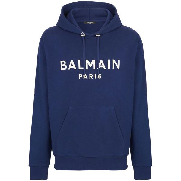 Balmain Logo Printed Hoodie   in  Navy
