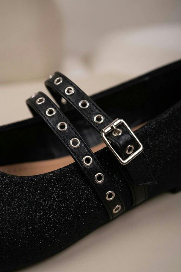 Cordelia Glittery Mary Jane Flats - Black