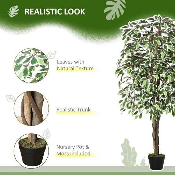 Green artificial potted tree with realistic-looking leaf texture and dark pot