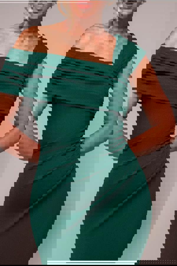 Scuba Crepe Pleated Drop Shoulder Midi Dress - Emerald Green DR4490