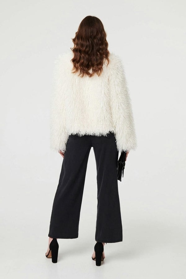 Ivory | Faux Fur Textured Cropped Jacket