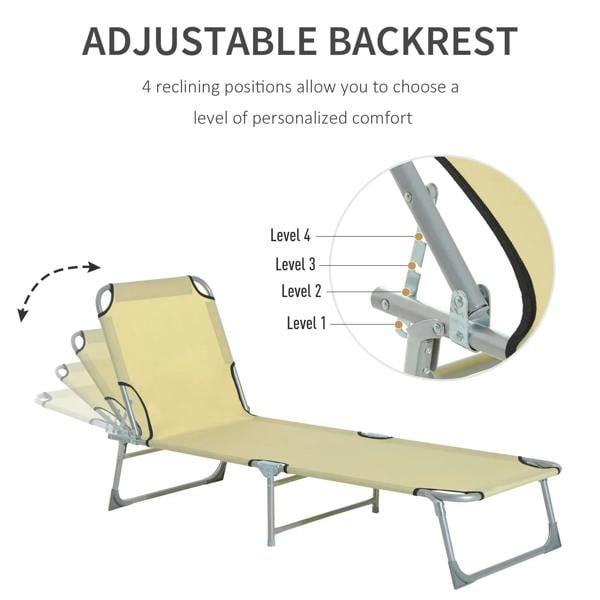 Beige reclining sun lounger chair with 4-position adjustable backrest