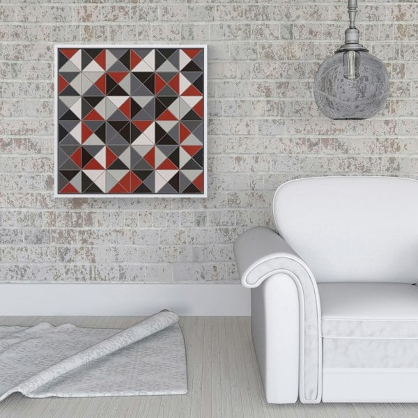 Warren Reed Grey Red Triangle Geometric Framed Canvas