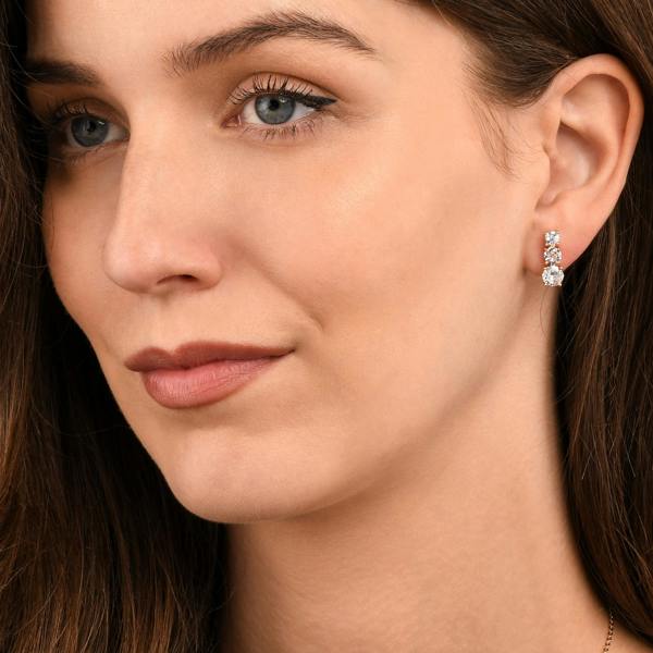Zavana Gold Trilogy Stud Earrings for Women, Graduated Cubic Zirconia Earrings