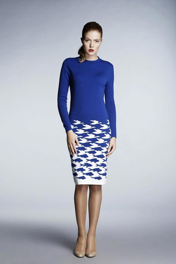 Rumour London Sea & Sky azure blue illusion houndstooth knitted jacquard dress