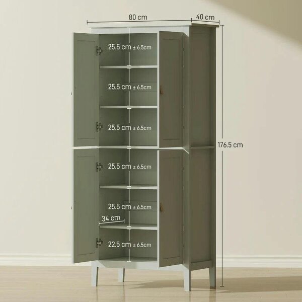 Tall Pantry Cupboard with Motion Sensor LED Light - Green