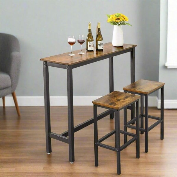 Modcraft Bar Table Desk, Industrial Style, 120x40x100 cm, Vintage Brown and Black, Sturdy Metal Frame