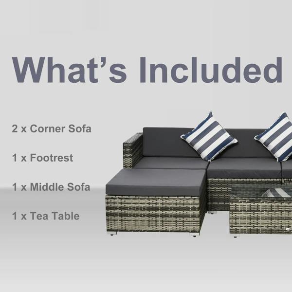 Rattan garden sofa set included pieces: corner sofas, middle sofa, footrest, tea table