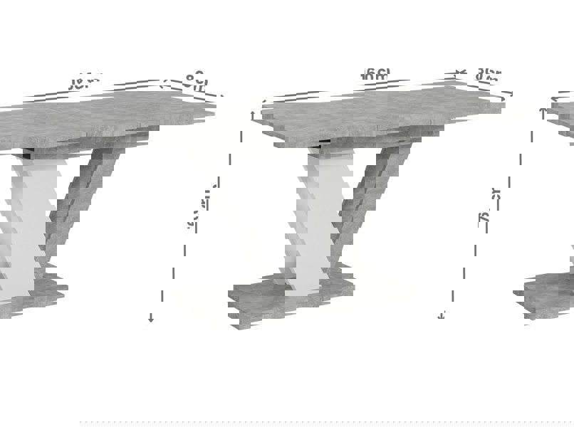 Dining table with dimensions labeled on a white background