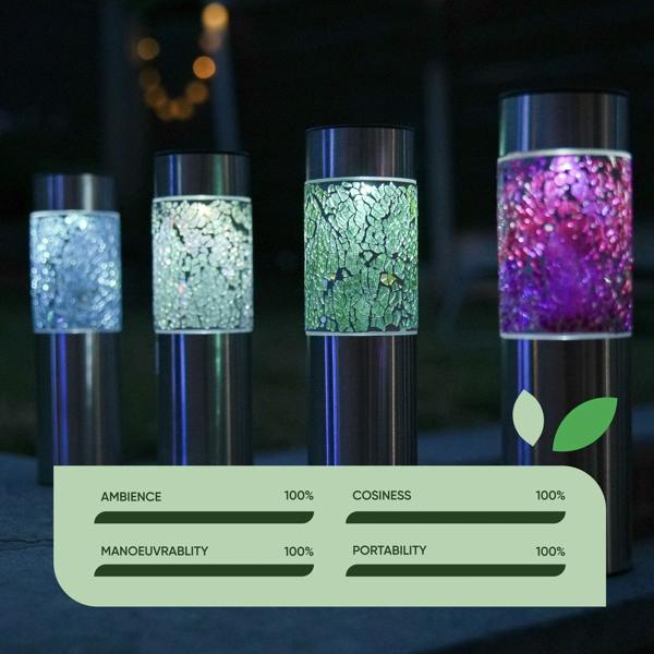Gardenwize Pack of 4 Solar Mosaic Stake Lights – Warm White LED Garden Lights
